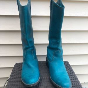 BORN leather boots. Size 8. Color: Turquoise. 1.5” heel.